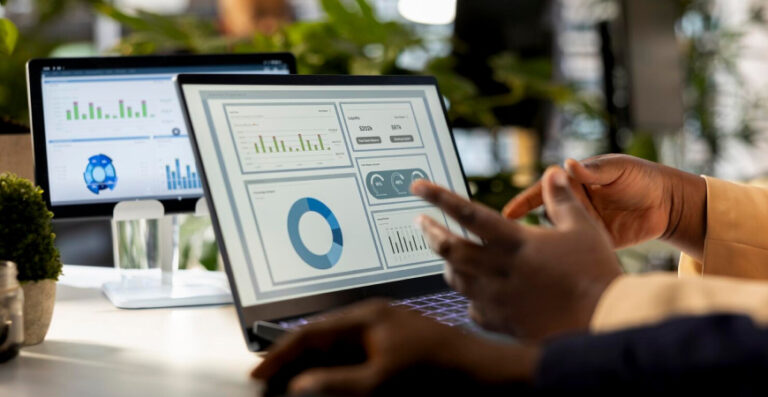 Dashboard com gráficos representando automação contábil e o futuro do trabalho